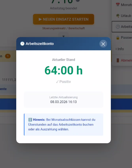 Arbeitszeitkonto Übersicht