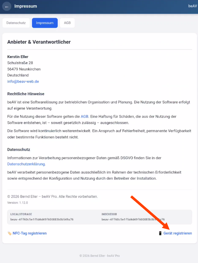 Gerät registrieren Button