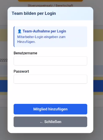 Team bilden per Login