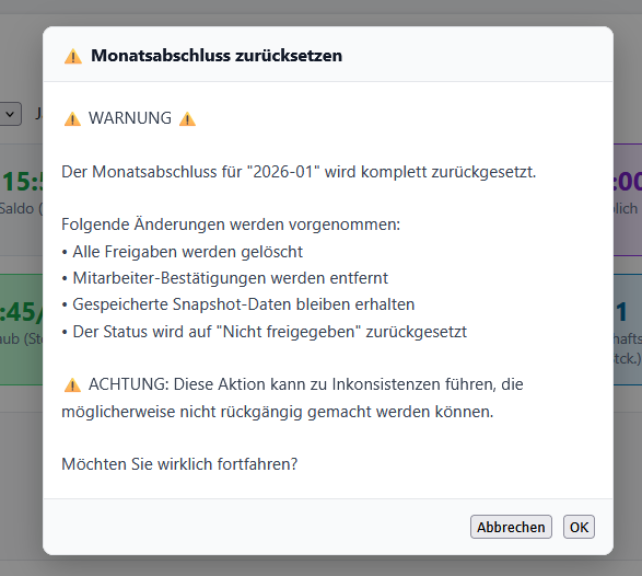 Freigabe zurücksetzen Dialog